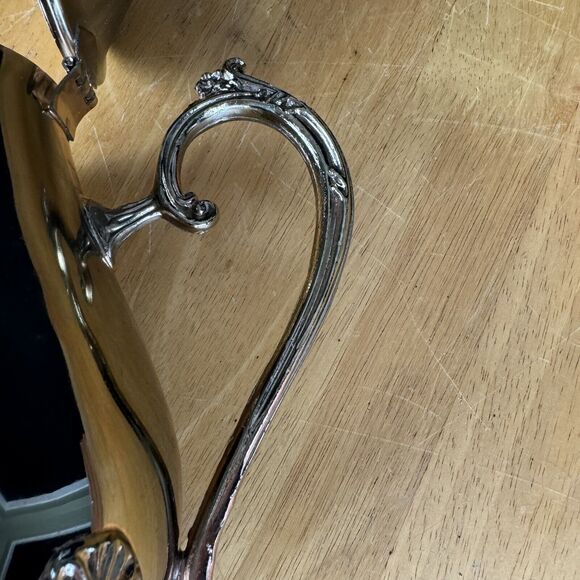 Vintage Metal Coffee Pot Gold Tone With Attached Lid Footed - Picture 7 of 8